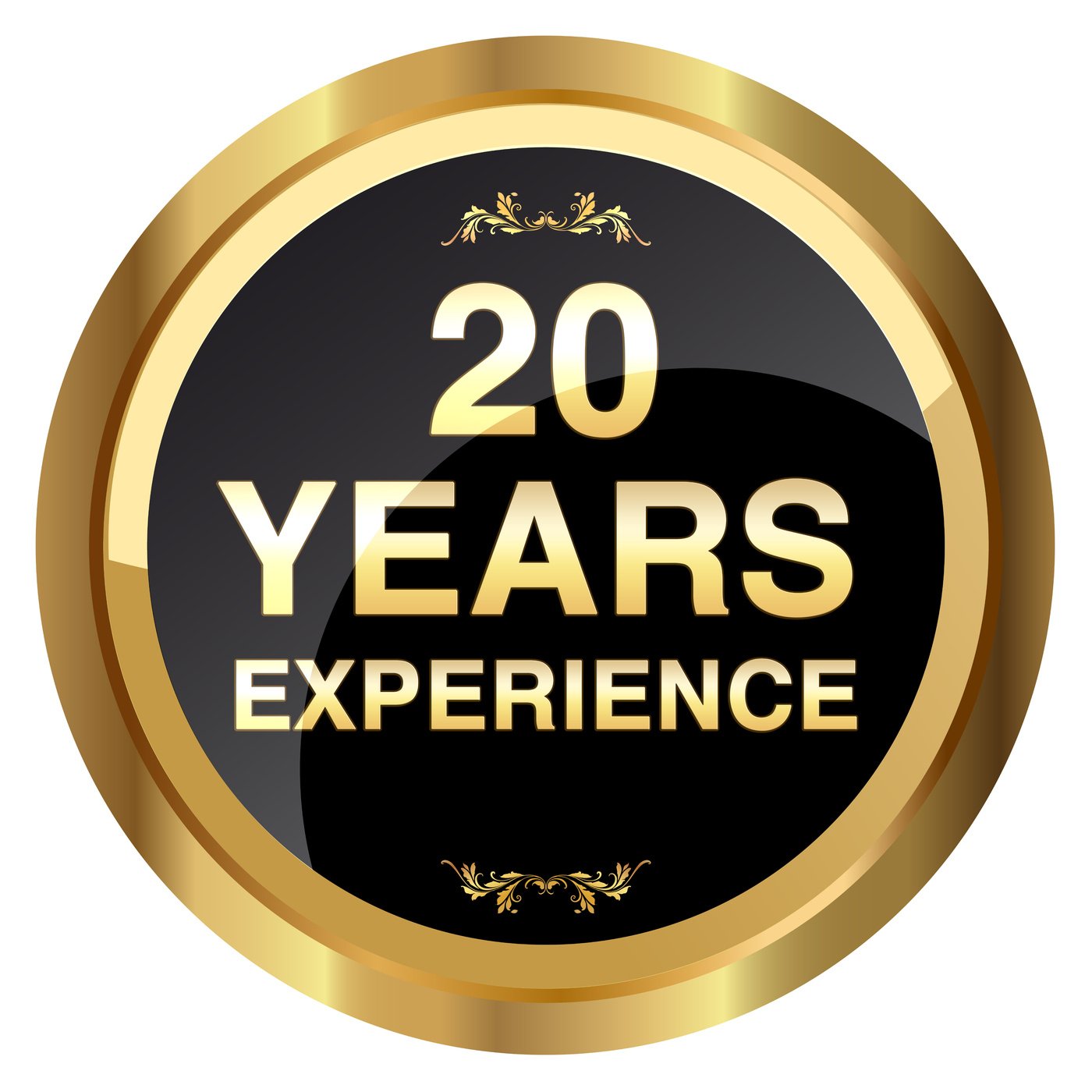 20 years experience gold badge - Stock Image