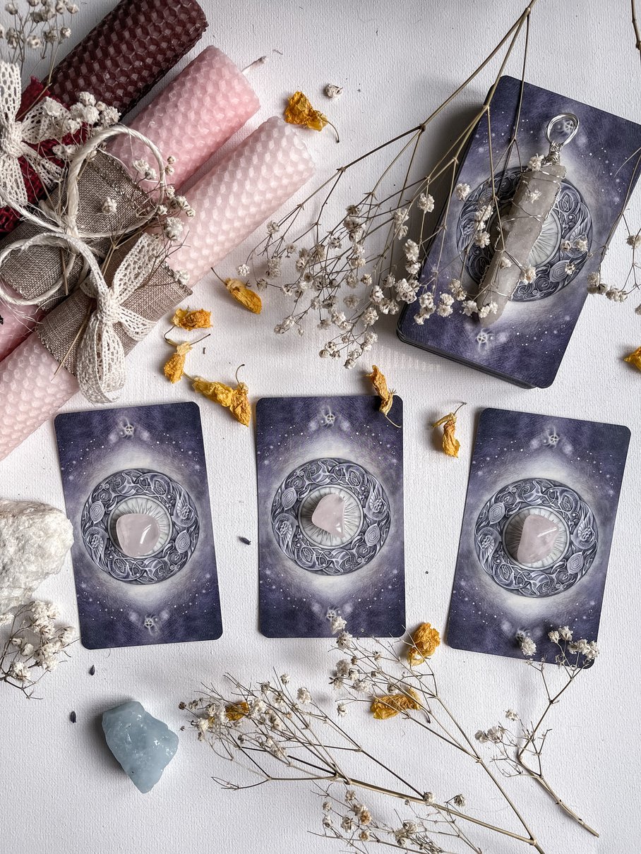 Gemstones on Top of Tarot Cards