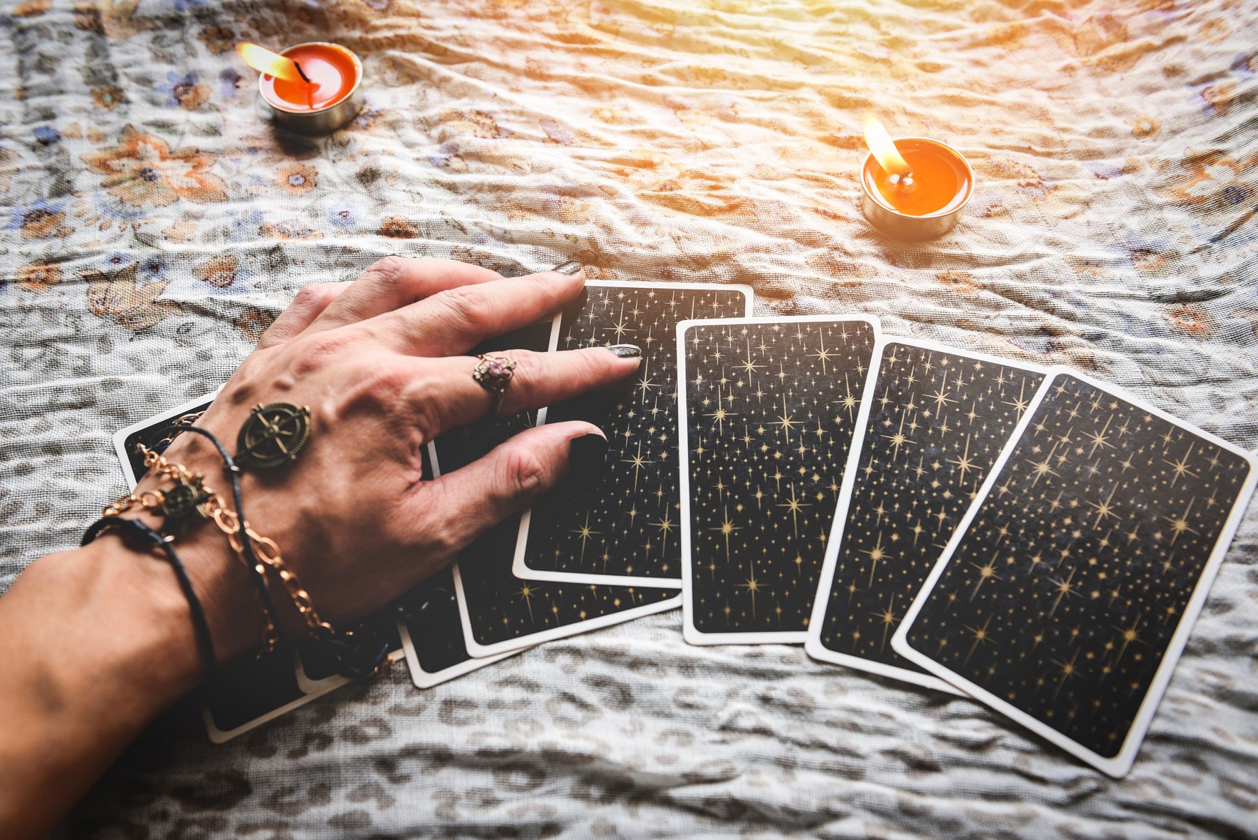 Fortune Tellers Of Hands Holding Tarot Cards 